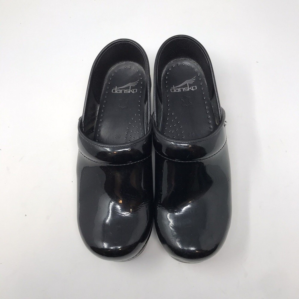 Dansko Black Patent Leather Nursing Professional Shoes Size 39 Comfort Clogs